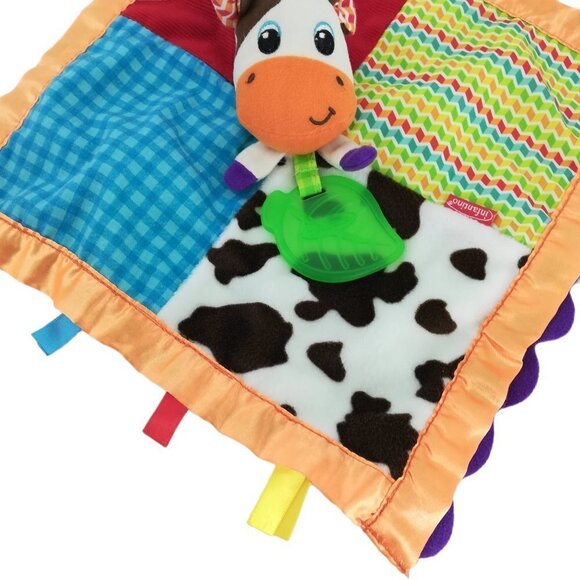 Infantino Cow Lovey Lovie Teether Leaf Security Blanket Blankie Satin Crinkle - Picture 4 of 9